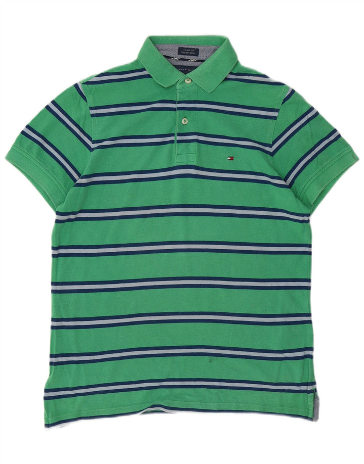 TOMMY HILFIGER Polo Custom Fit para hombre Algodón de rayas verdes pequeño