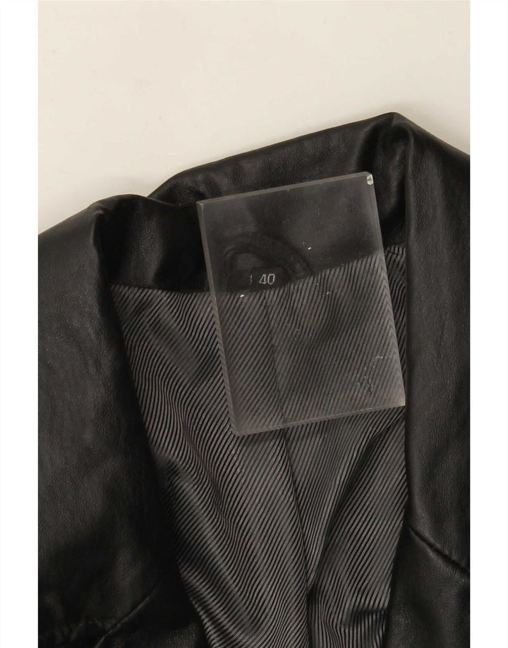 Vintage mujer cuero abrigo EU 40 medio negro