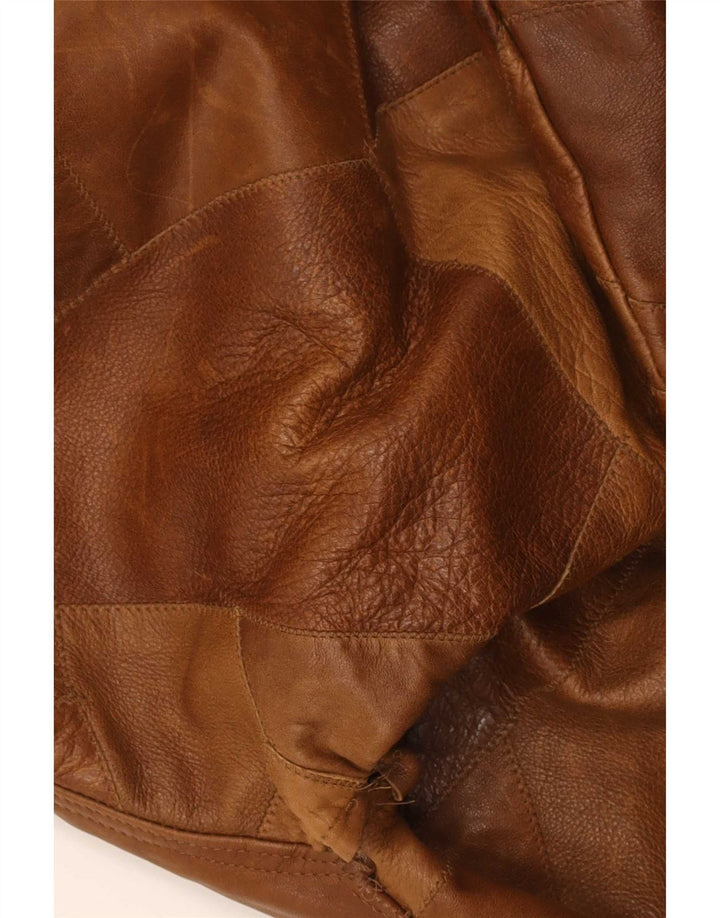 Vintage chaqueta de cuero para hombre Reino Unido 42 XL marrón patchwork cuero