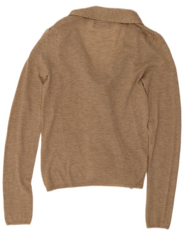 Zara Womens Front Tie Top Long Sleeve UK 10 Small Beige