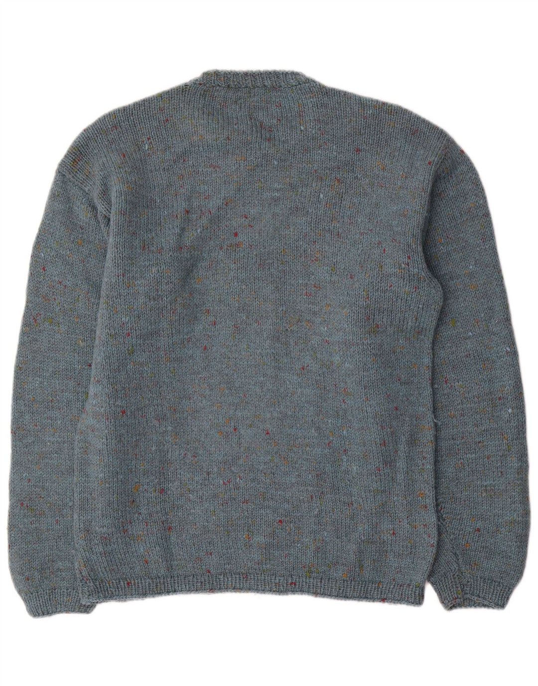 Vintage hombres cuello redondo jersey suéter medio azul moteado