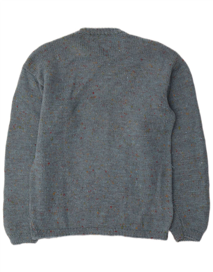 Vintage hombres cuello redondo jersey suéter medio azul moteado