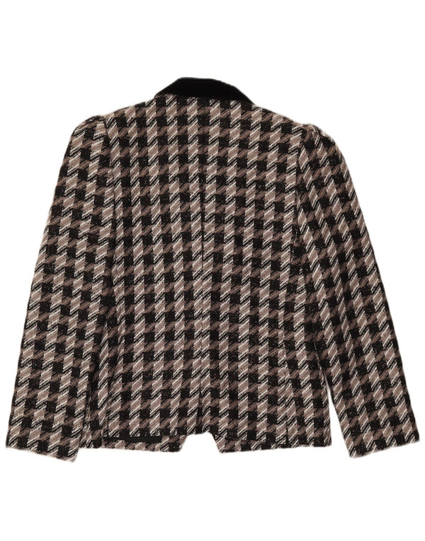 Vintage mujer 1 botón Blazer chaqueta IT 40 pequeña gris pata de gallo viscosa