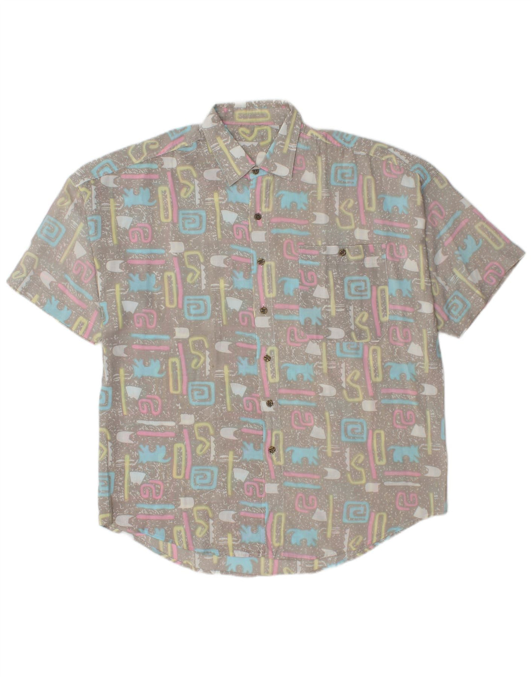 Camisa Vintage Hombre Manga Corta XL Gris Geométrica