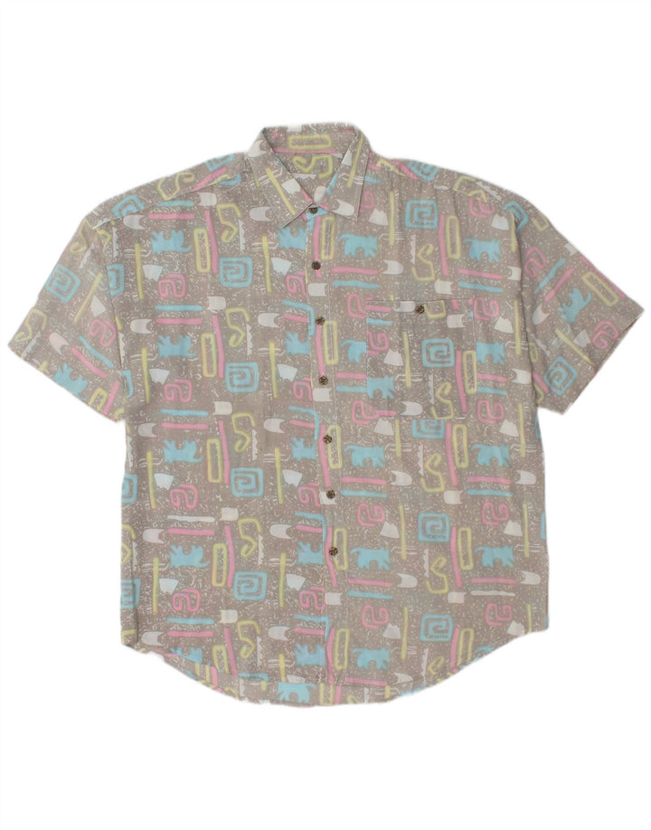 Camisa Vintage Hombre Manga Corta XL Gris Geométrica
