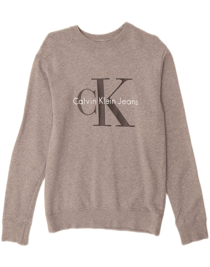 CALVIN KLEIN JEANS Sudadera estampada para hombre Jumper XS Gris Algodón