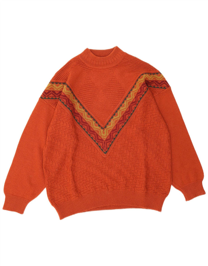 Vintage hombres tortuga cuello jumper suéter grande naranja geométrica lana