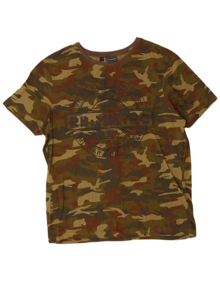 Camiseta estampada Rainbow para hombre Top grande de algodón de camuflaje caqui