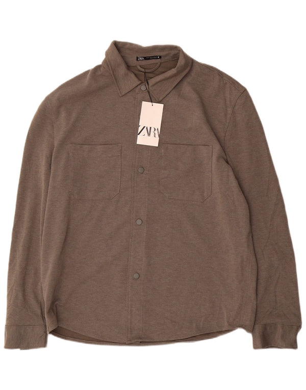 Zara Hombre Camisa Franela XL Marrón Poliéster