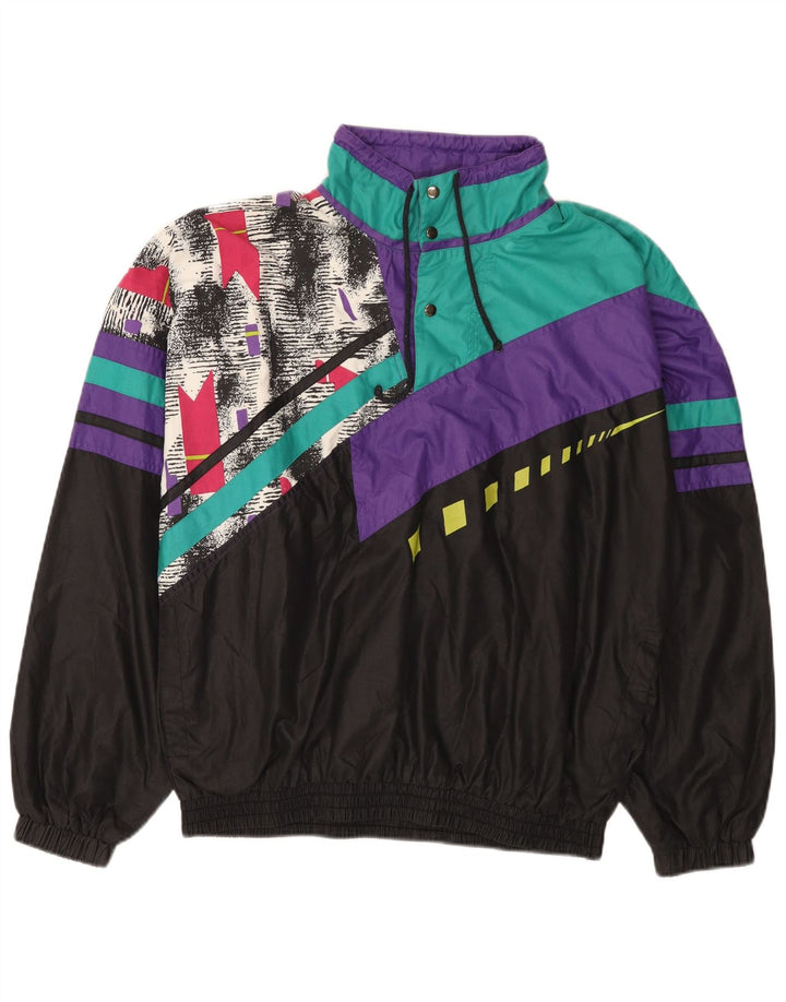 VINTAGE Hombres Jersey Chándal Top Chaqueta Medio Negro Colorblock