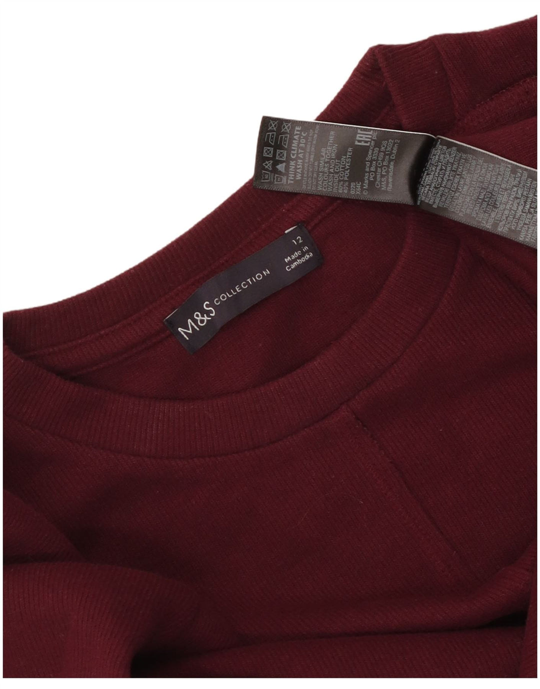 Marks & Spencer Top para mujer de manga larga UK 42 Algodón burdeos medio