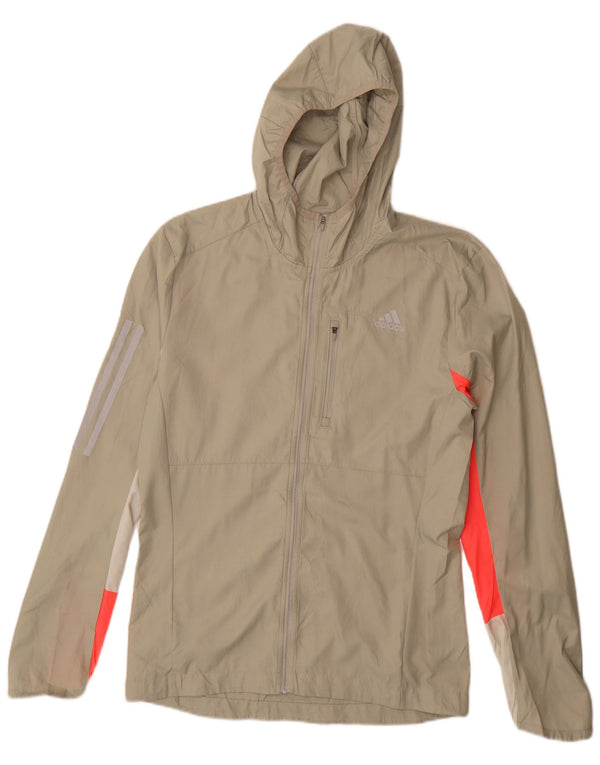 ADIDAS Chaqueta impermeable con capucha para hombre UK 36 Small Beige Colorblock Poliéster