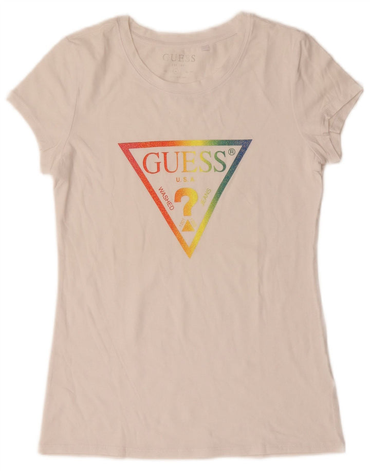 Guess Camiseta gráfica para mujer Top UK 12 Medium White