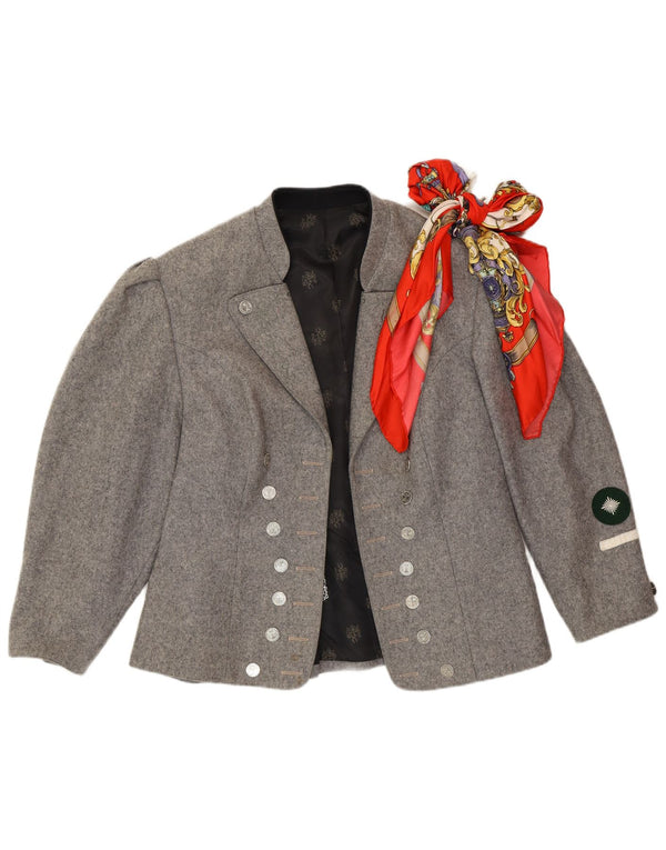 Vintage mujer Trachten 3/4 manga Blazer chaqueta Reino Unido 14 gris medio