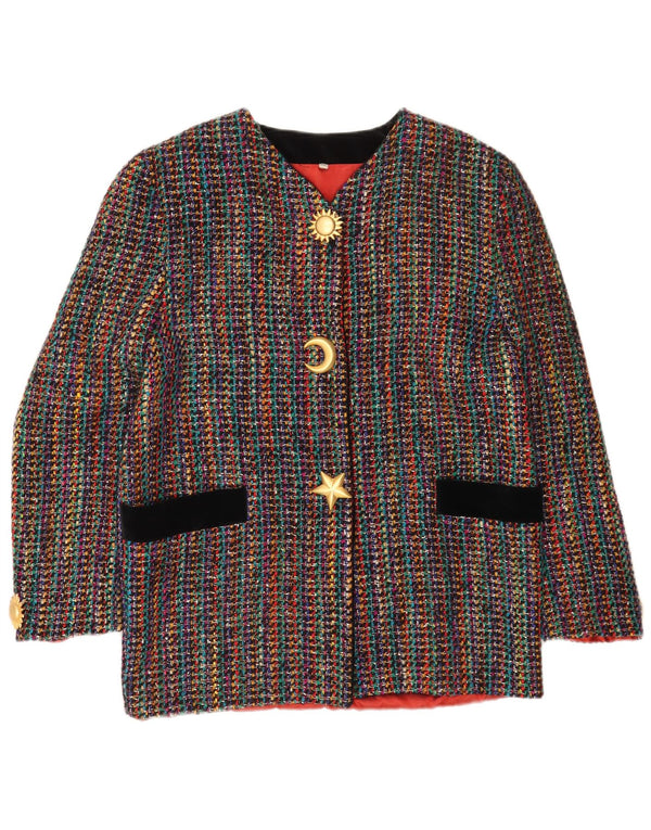 Vintage mujer 3 botones Blazer chaqueta IT 42 medio multicolor rayas