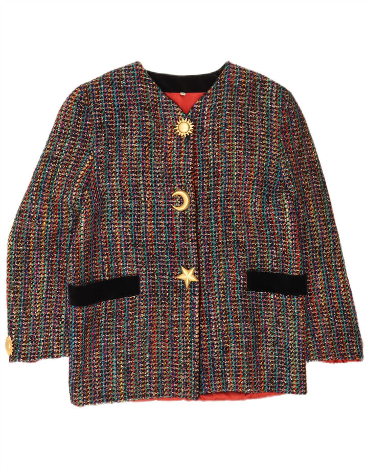 Vintage mujer 3 botones Blazer chaqueta IT 42 medio multicolor rayas