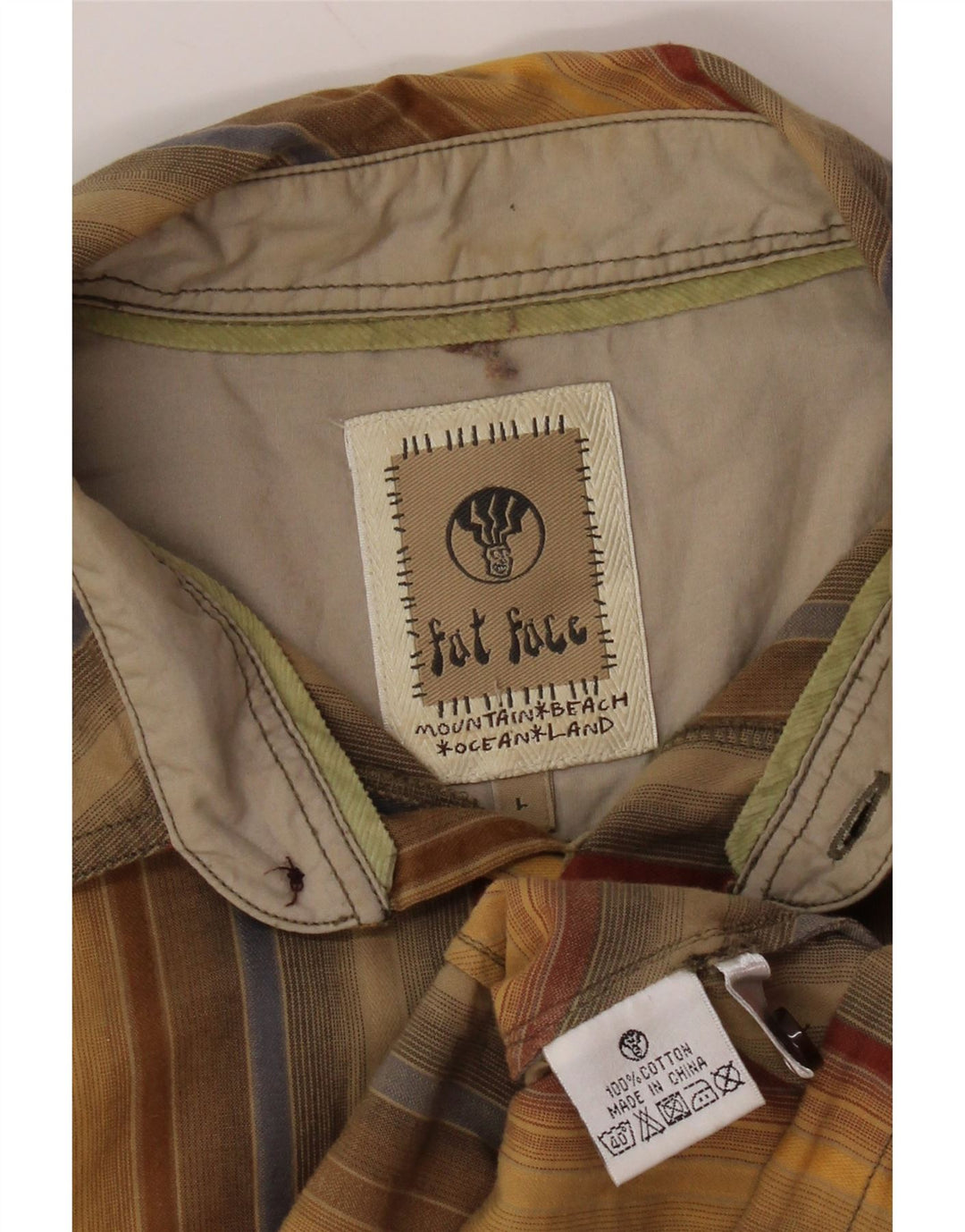 FAT FACE Camisa de manga corta para hombre de algodón a rayas amarillas grandes