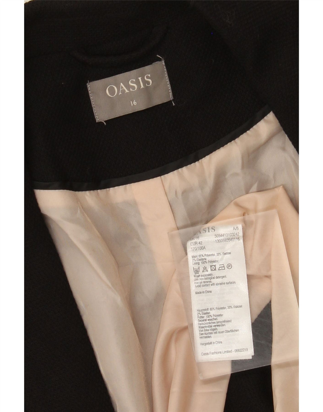 Oasis Chaqueta tipo blazer de 1 botón para mujer UK 46 Grande Poliéster negro