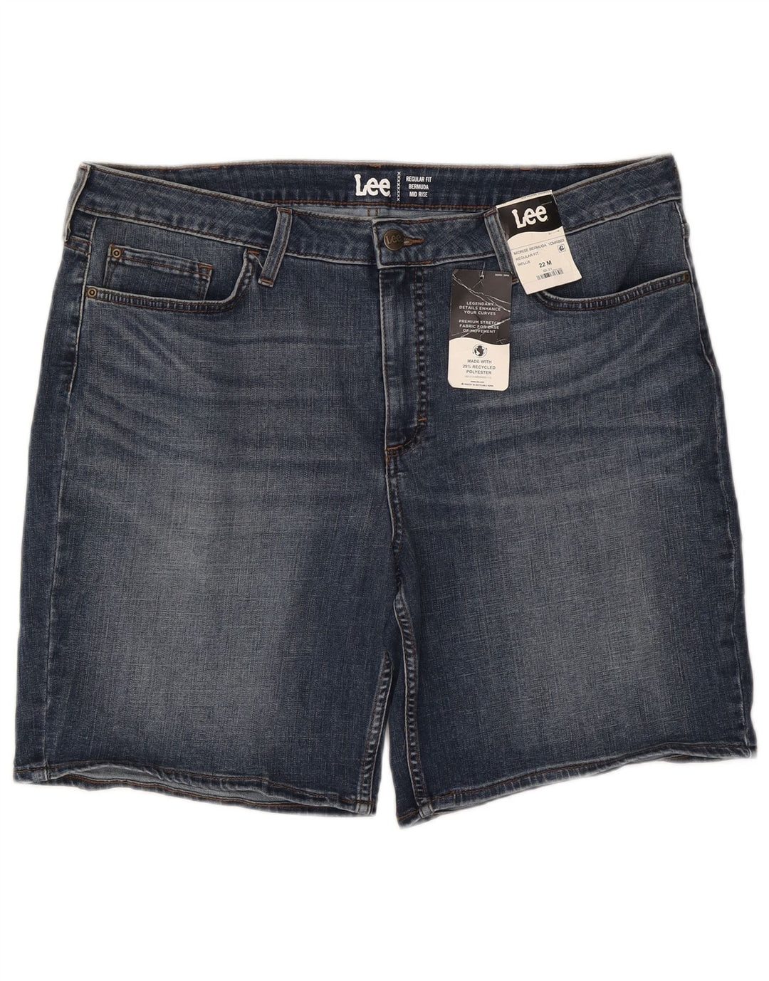 LEE Bermudas de talle medio para mujer, ajuste regular, US 22 3XL W44 Algodón azul
