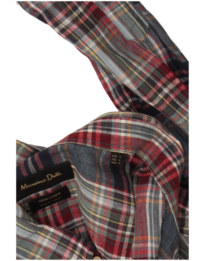Camisa Hombre Massimo Dutti Large Lino Cuadros Multicolor