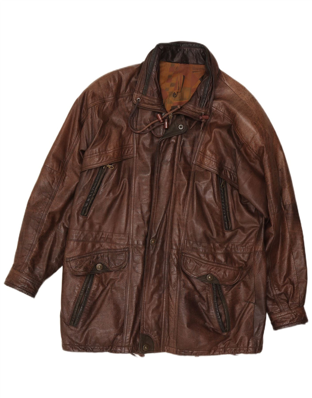 Chaqueta de cuero vintage para hombre IT 50 marrón grande