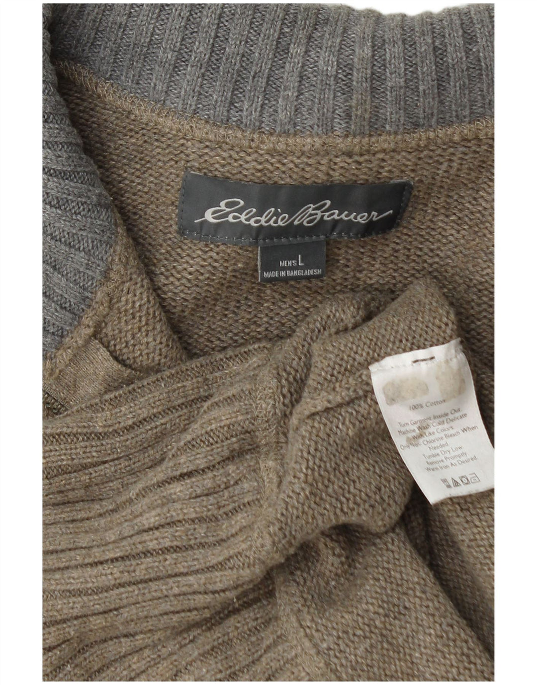 EDDIE BAUER Jersey con cuello y cremallera para hombre, talla grande, algodón caqui