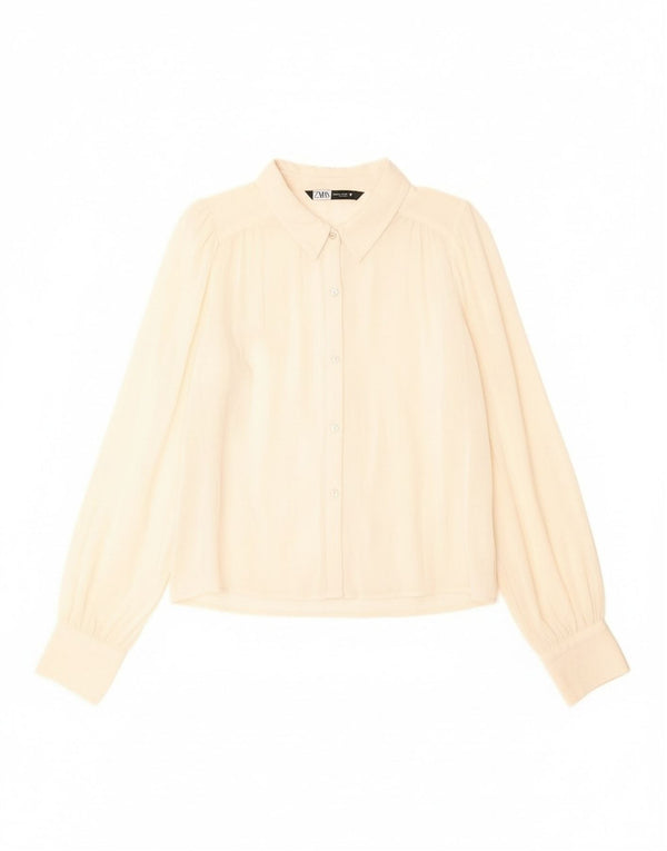 Zara Mujer Camisa UK 44 Mediana Lana Virgen Blanca