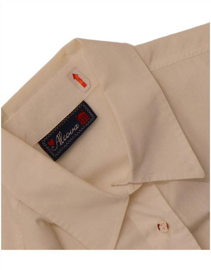 Vintage mujer camisa gráfica Reino Unido 14 algodón blanco grande