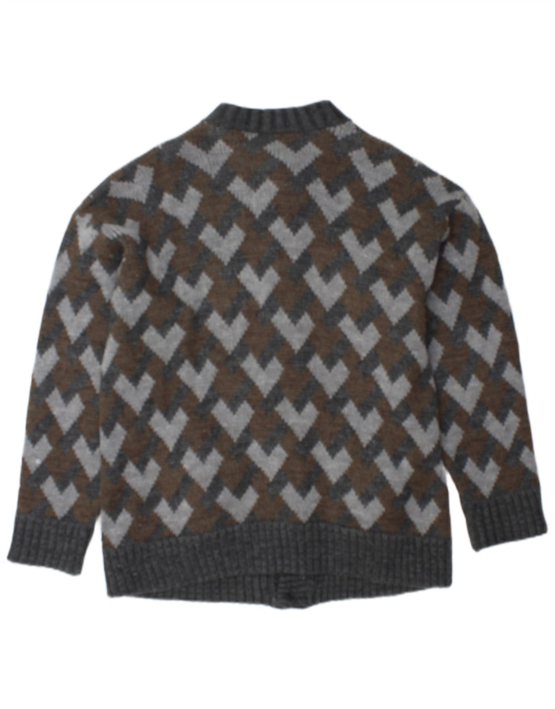 Vintage hombres Cardigan suéter medio gris geométrico