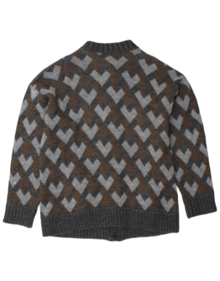 Vintage hombres Cardigan suéter medio gris geométrico