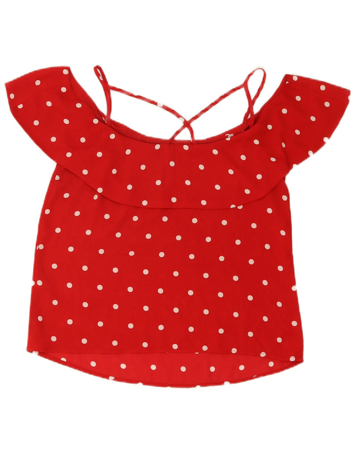 Oasis Blusa Corta con Hombros Descubiertos para Mujer UK 40 Mediano Lunares Rojos
