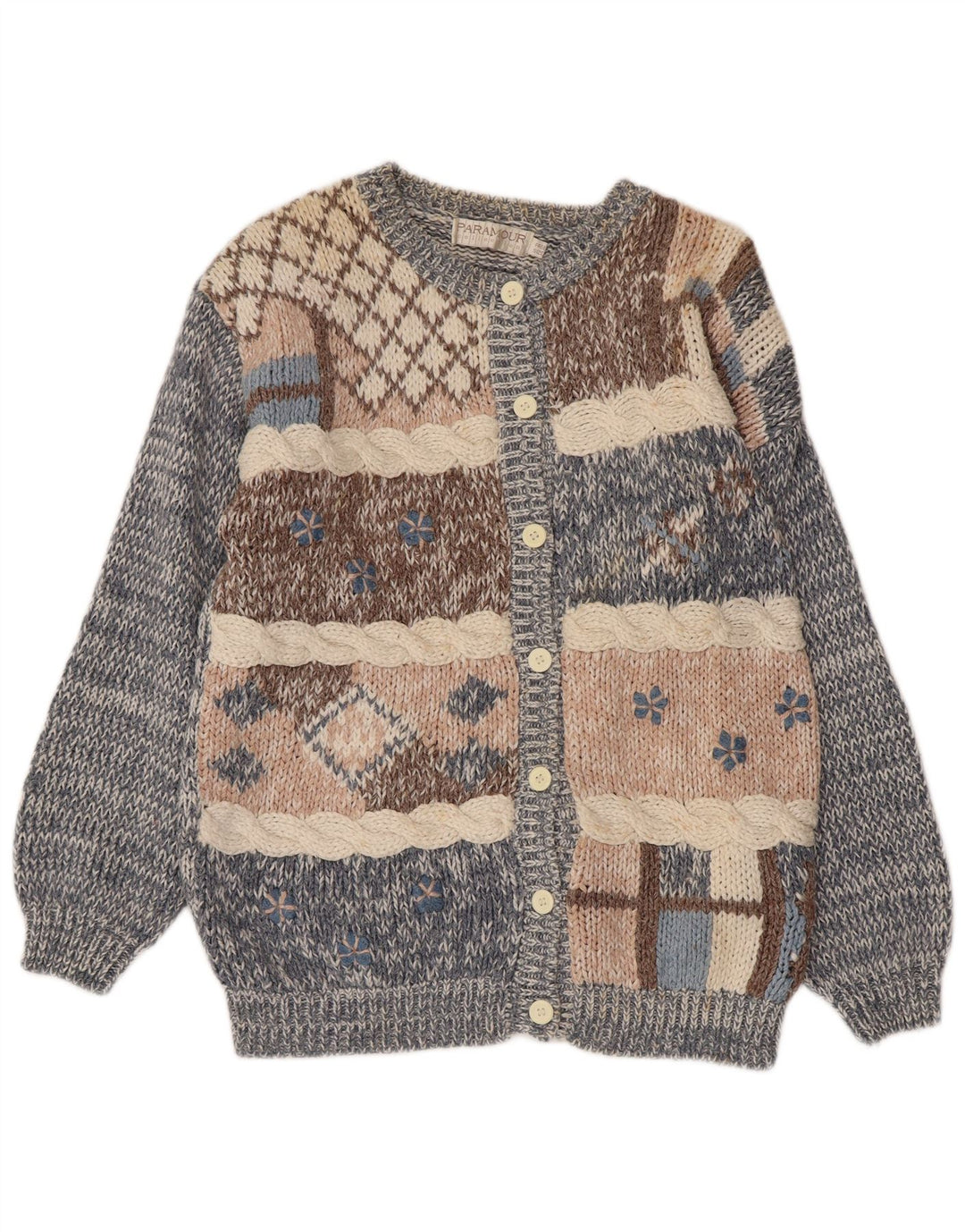 PARAMOUR Suéter tipo cárdigan para mujer Talla única Azul Patchwork Ramio