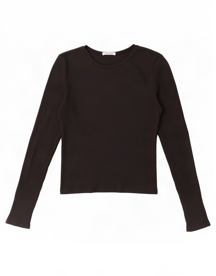 Zara Mujer Crop Top Manga Larga UK 44 Grande Negro