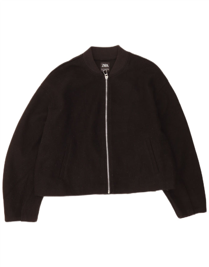 Zara Mujer Chaqueta Bomber Extragrande UK 40 Mediano Poliéster Negro