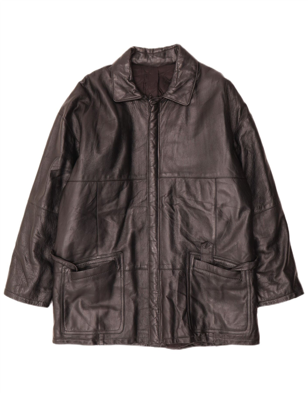 Chaqueta de cuero vintage para hombre IT 50 cuero negro grande