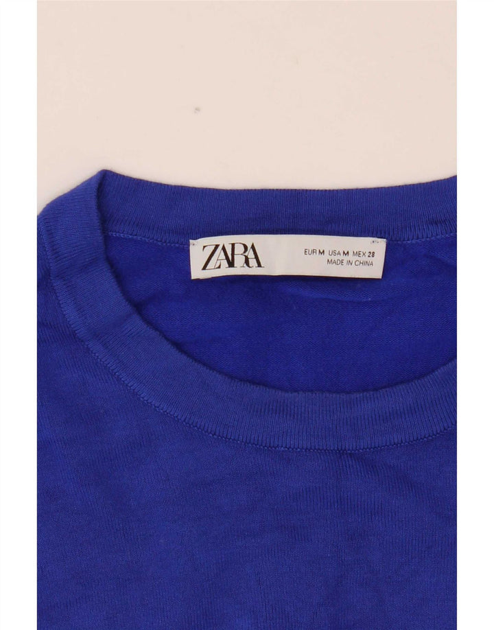 Zara - Jersey corto con cuello redondo para mujer, talla 40, color azul medio