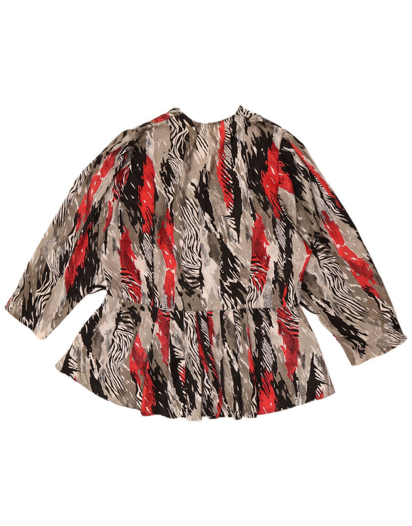 Vintage mujer patrón abstracto 3/4 manga camisa blusa Reino Unido 16 gris grande