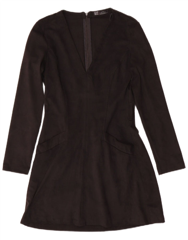 Zara Vestido Acampanado De Manga Larga Para Mujer UK 42 Medio Negro Poliéster