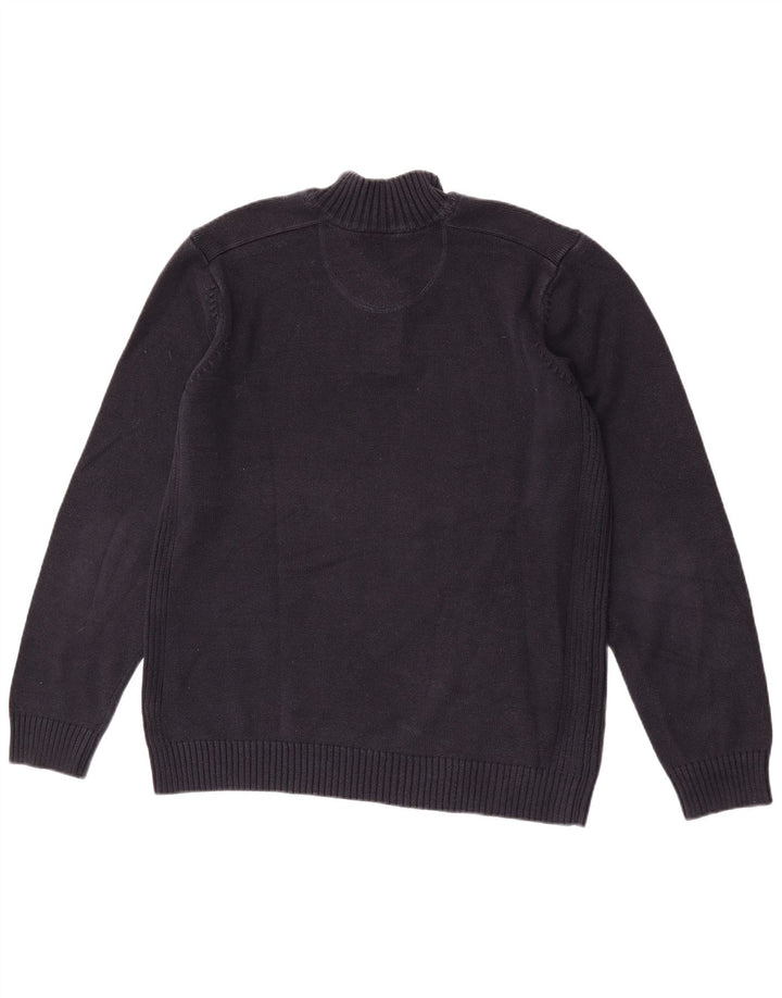 Marks & Spencer Suéter tipo jersey con cuello y botones para hombre, talla grande, azul marino