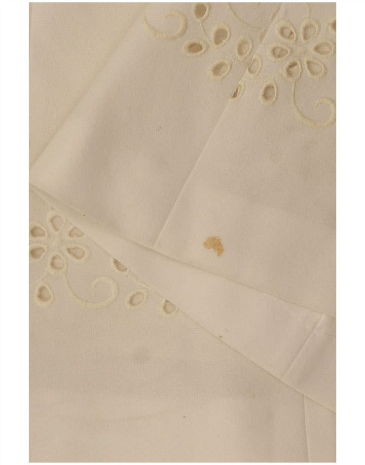 Vintage mujer A-Line vestido IT 42 poliéster floral blanco medio