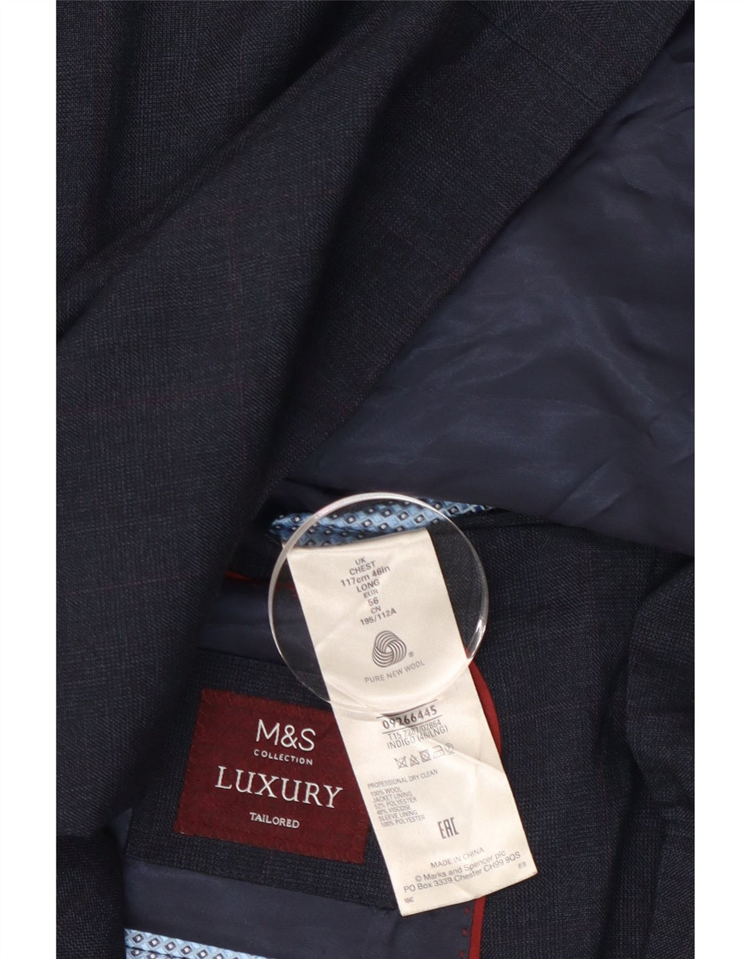 MARKS & SPENCER Chaqueta tipo blazer larga con 2 botones para hombre EU 56 3XL Lana azul marino
