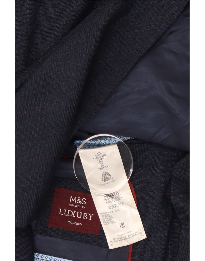 MARKS & SPENCER Chaqueta tipo blazer larga con 2 botones para hombre EU 56 3XL Lana azul marino