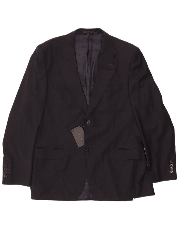 ZARA Chaqueta Blazer De 2 Botones Para Hombre EU 54 XL Lana Azul Marino
