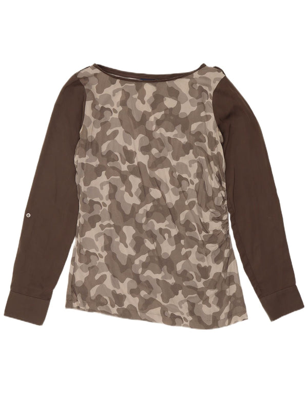 Trussardi Jeans Womens Long Sleeve Blouse Top UK 10 Small Grey Camouflage