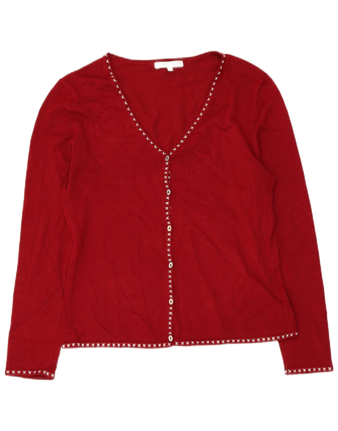 LAURA ASHLEY Suéter tipo cárdigan para mujer UK 40 Viscosa roja mediana