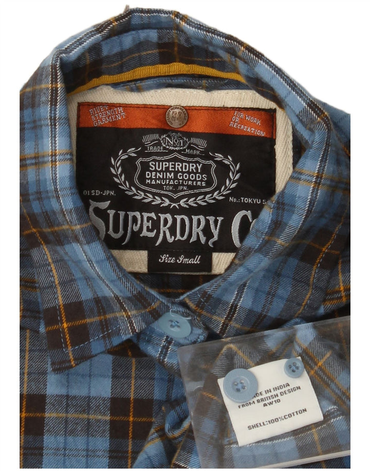 SUPERDRY Camisa de franela de manga 3/4 para mujer UK 40 Small Blue Check Cotton