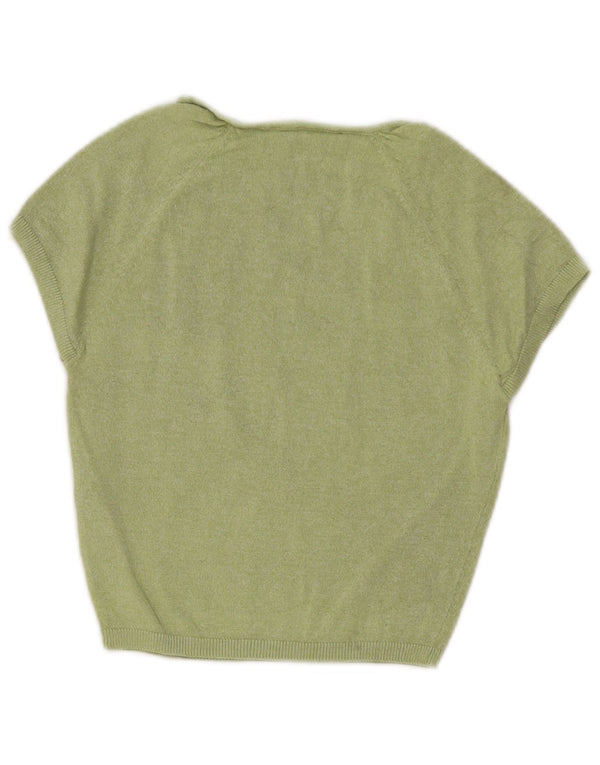 Zara Mujer Crop Top Manga Corta UK 8 Small Viscosa Verde