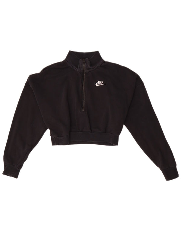Nike Mujer Oversize Crop Zip Neck Sudadera Jumper UK 6 XS Algodón Negro