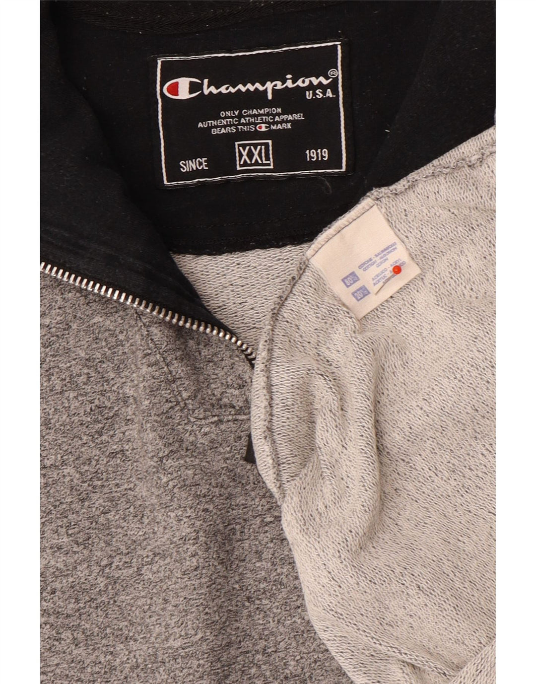 Champion Sudadera con cuello y cremallera para hombre, talla 2XL, algodón gris