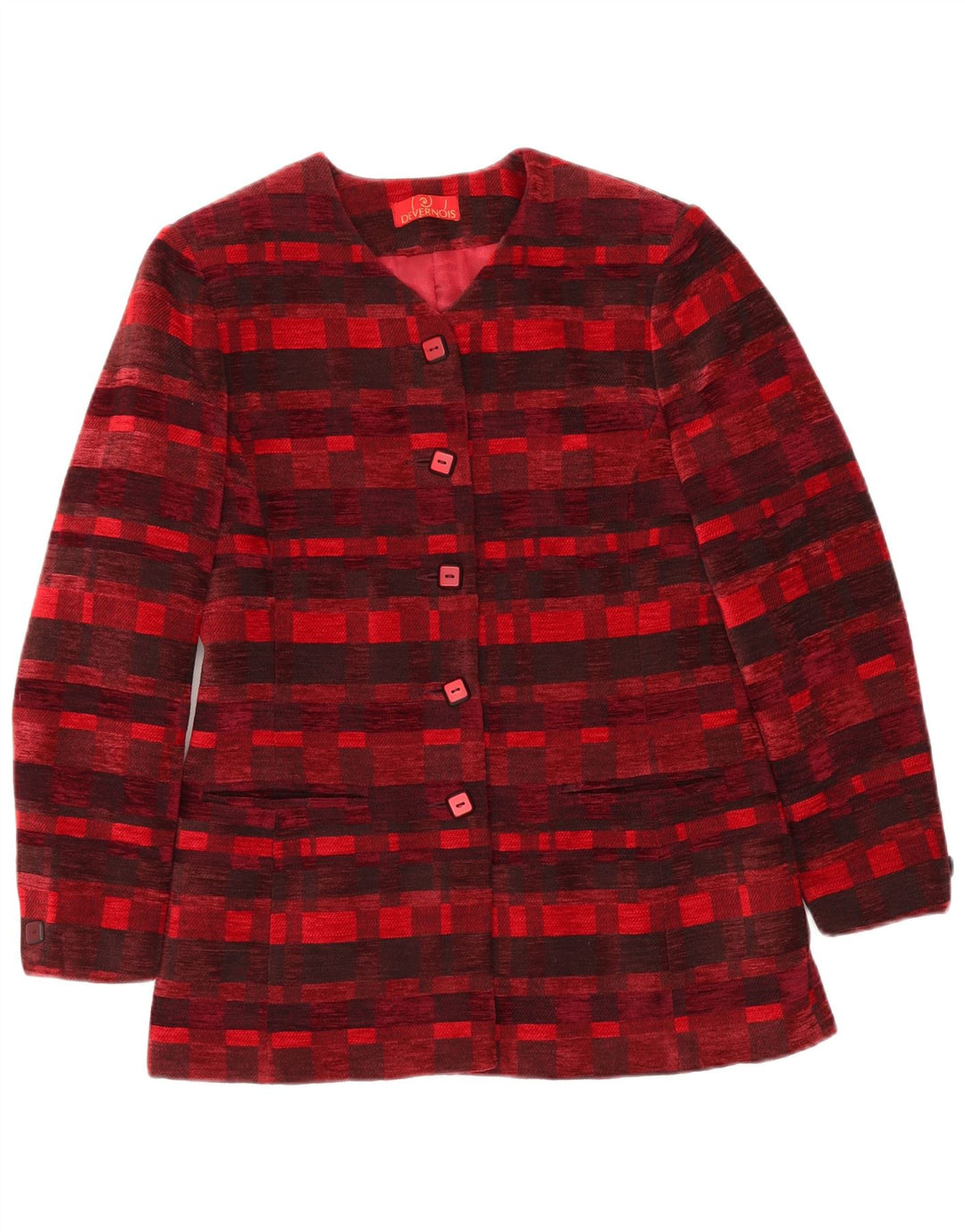DEVERNOIS PARIS Chaqueta tipo blazer de 5 botones para mujer Reino Unido 12 Mediano Rojo Geométrico